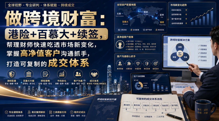 做跨境财富：港险+百慕大+续签，帮理财师快速吃透市场新变化，掌握高净值客户沟通抓手，打造可复制的成交体系-巅峰研习社