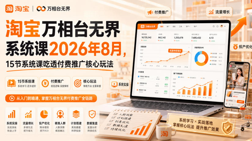 淘宝万相台无界系统课2026年8月,15节系统课吃透付费推广核心玩法-巅峰研习社
