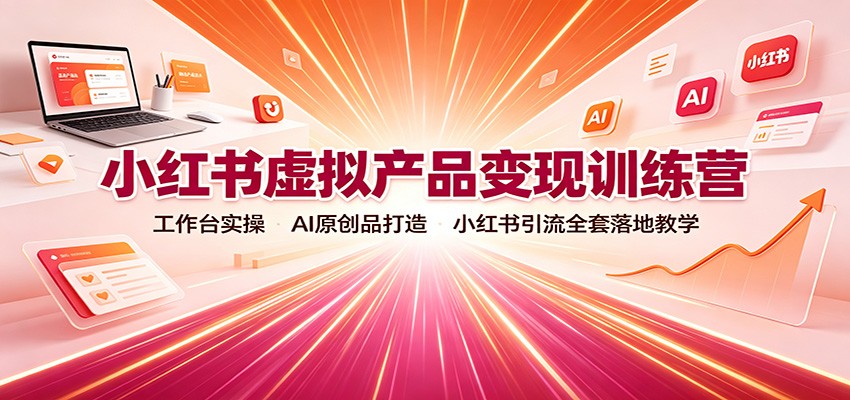 小红书虚拟产品变现训练营：工作台实操，AI原创品打造，小红书引流全套落地教学-巅峰研习社