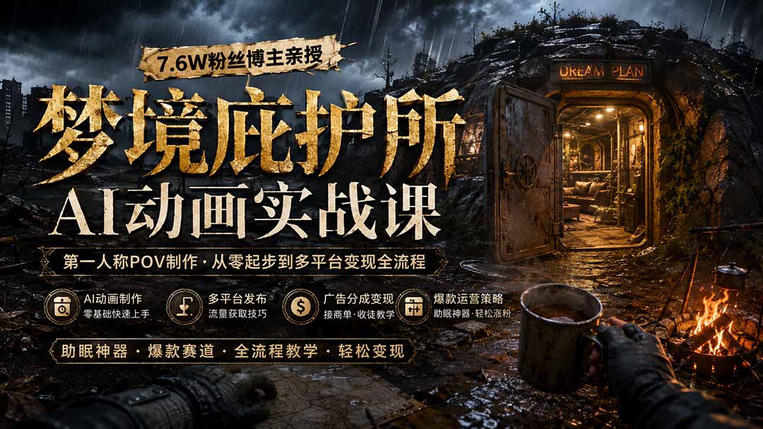 梦境庇护所AI动画实战课:7.6W粉丝博主亲授第一人称POV制作,从零起步到多平台发布变现全流程-巅峰研习社