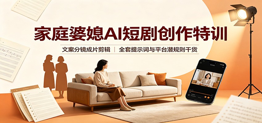家庭婆媳AI短剧创作特训:文案分镜成片剪辑,全套提示词与平台潜规则干货-巅峰研习社