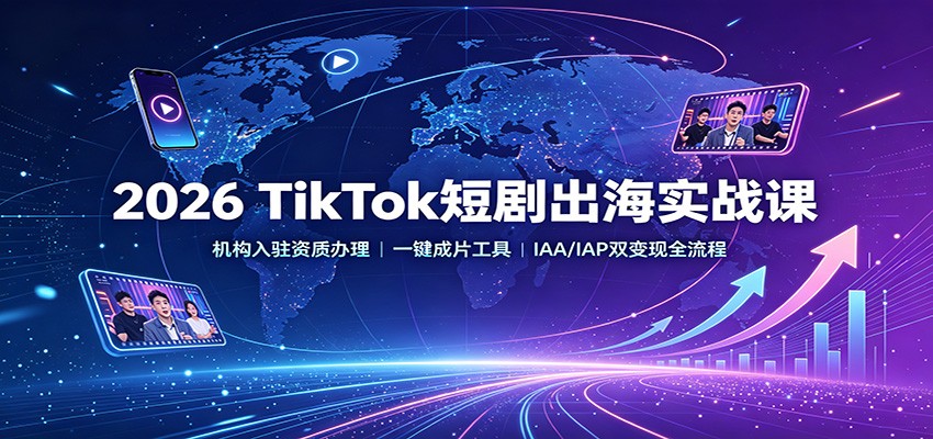 2026 TikTok短剧出海实战课：机构入驻资质办理，一键成片工具，IAA/IAP双变现全流程-巅峰研习社