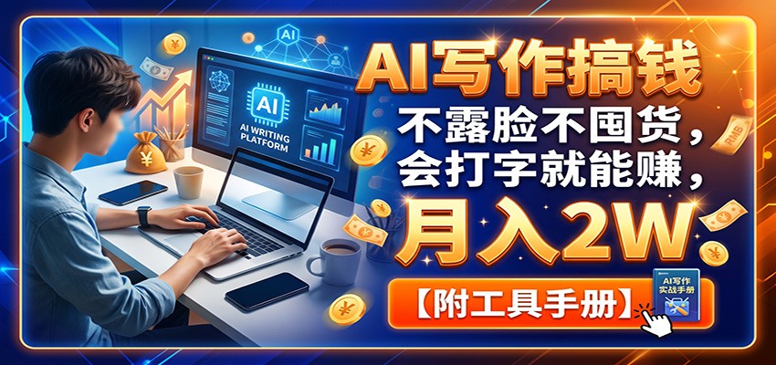AI写作搞钱:不露脸不囤货,会打字就能赚,月入2W【附工具手册】-巅峰研习社