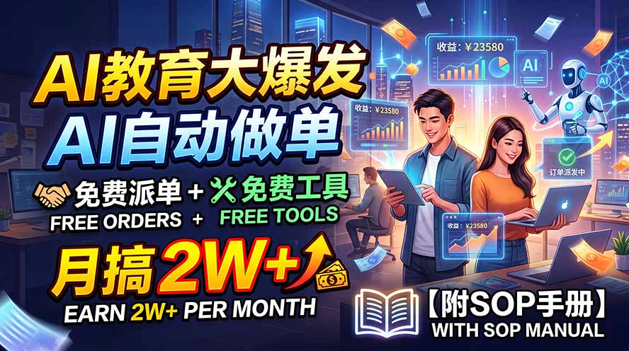 AI教育大爆发,AI自动做单,免费派单+免费工具,月搞2W+【附SOP手册】-巅峰研习社
