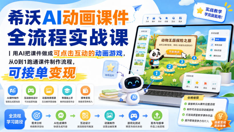 希沃AI动画课件全流程实战课｜用AI把课件做成可点击互动的动画游戏，从0到1跑通课件制作流程，可接单变现-巅峰研习社