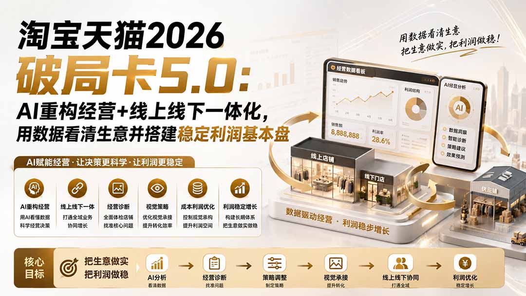 淘宝天猫2026破局卡5.0：AI重构经营+线上线下一体化，用数据看清生意并搭建稳定利润基本盘-巅峰研习社