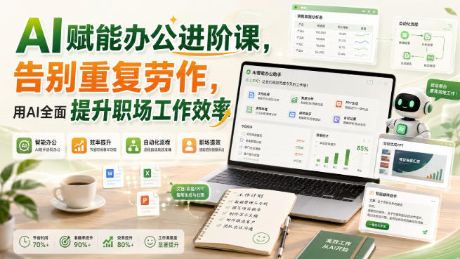 AI赋能办公进阶课，告别重复劳作，用AI全面提升职场工作效率-巅峰研习社