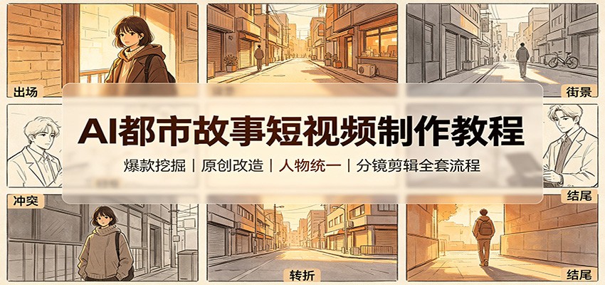 AI都市故事短视频制作教程：爆款挖掘原创改造，人物统一分镜剪辑全套流程-巅峰研习社