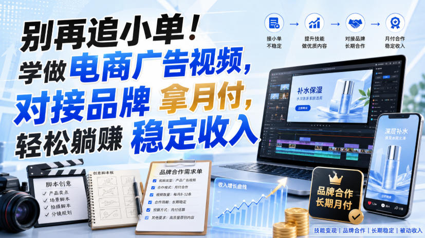 别再追小单！学做电商广告视频，对接品牌拿月付，轻松躺賺稳定收入【原创双语字幕】-巅峰研习社