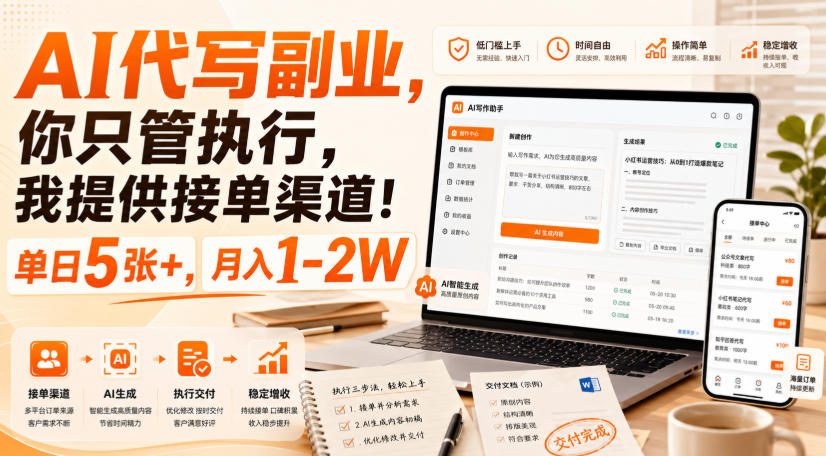 AI代写副业，你只管执行，我提供接单渠道！单日5张+，月入1-2W【揭秘】-巅峰研习社