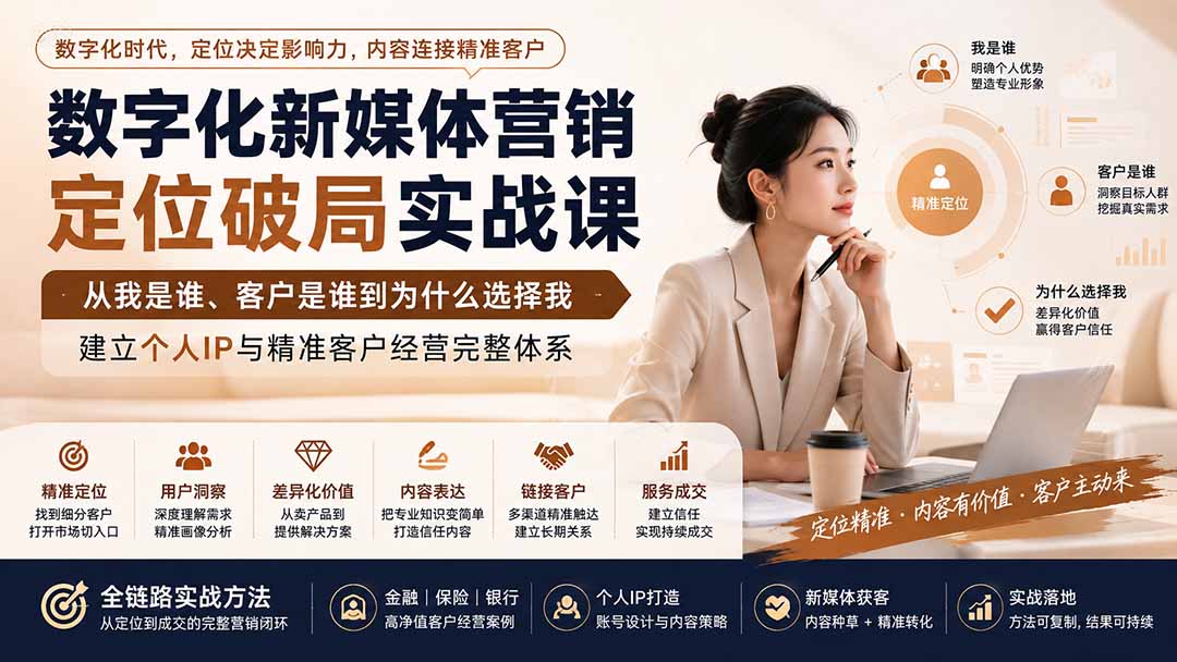 数字化新媒体营销定位破局实战课：从我是谁、客户是谁到为什么选择我，建立个人IP与精准客户经营完整体系-巅峰研习社
