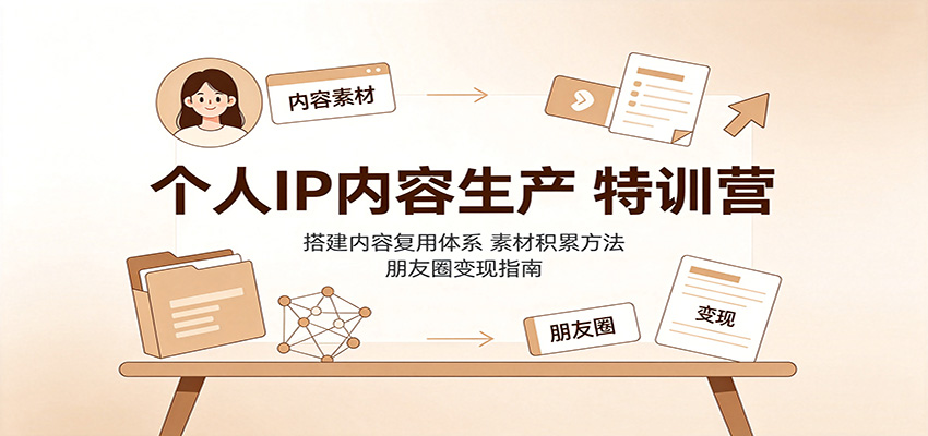 个人IP内容生产特训营：搭建内容复用体系，素材积累方法，朋友圈变现指南-巅峰研习社