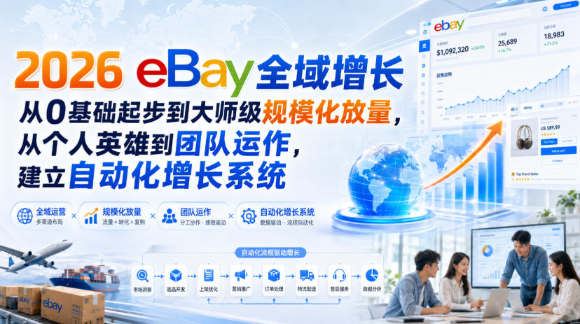 2026 eBay全域增长,从0基础起步到大师级规模化放量,从个人英雄到团队运作,建立自动化增长系统-巅峰研习社