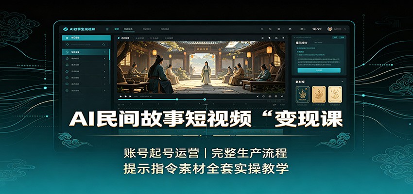 AI民间故事短视频变现课：账号起号运营，完整生产流程，提示指令素材全套实操教学-巅峰研习社