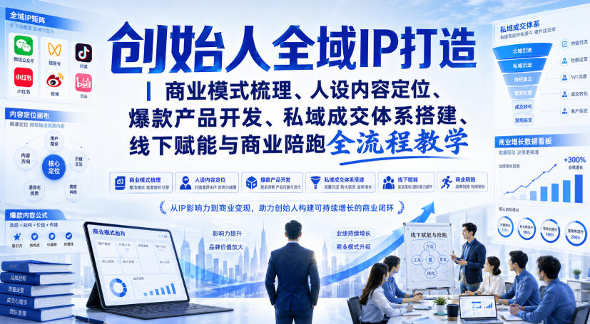 创始人全域IP打造|商业模式梳理、人设内容定位、爆款产品开发、私域成交体系搭建、线下赋能与商业陪跑全流程教学-巅峰研习社