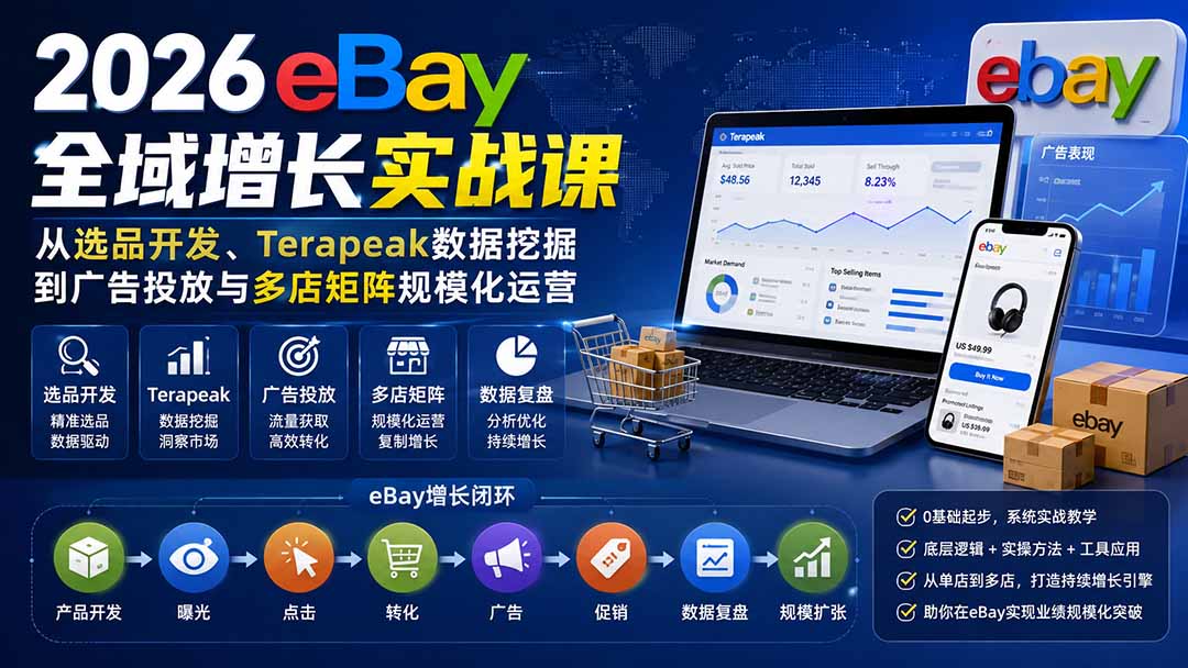 2026-Vincent eBay全域增长实战课-无水印:从选品开发、Terapeak数据挖掘到广告投放与多店矩阵规模化运营-巅峰研习社