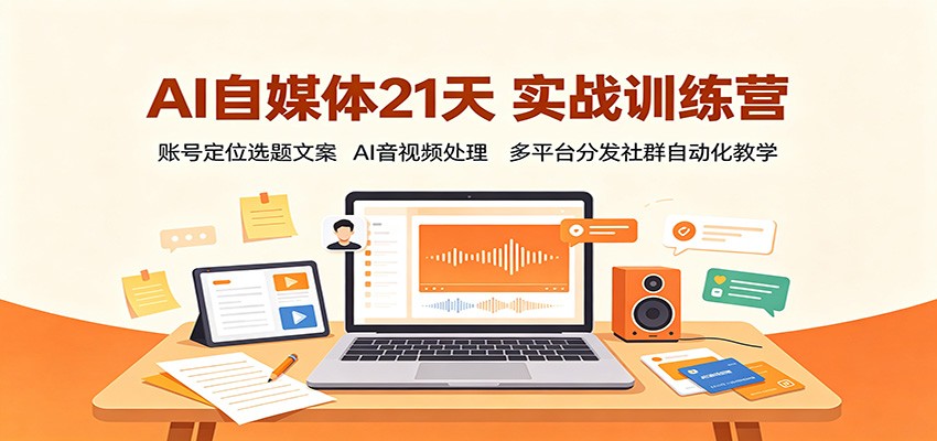 AI自媒体21天实战训练营：账号定位选题文案，AI音视频处理，多平台分发社群自动化教学-巅峰研习社