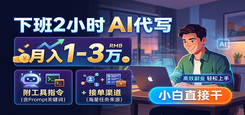 下班2小时AI代写，月入1-3万，附工具指令+接单渠道，小白直接干-巅峰研习社