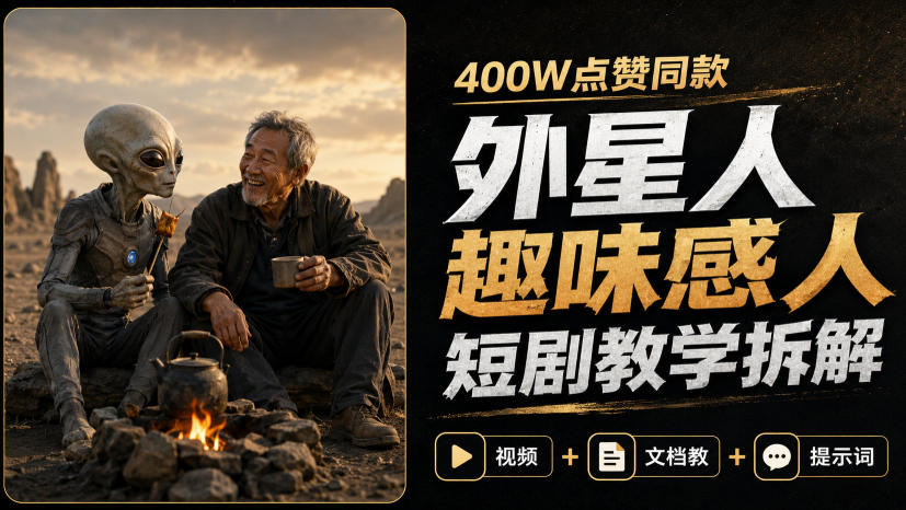 400W点赞同款外星人趣味感人短剧教学拆解，视频+文档教+提示词-巅峰研习社