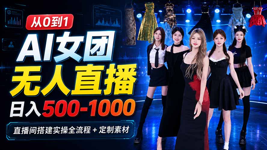 AI 女团无人直播，躺入500-1000每天，直播间搭建实操全流程+定制素材-巅峰研习社