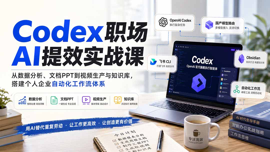 Codex职场AI提效实战课：从数据分析、文档PPT到视频生产与知识库，搭建个人企业自动化工作流体系-巅峰研习社