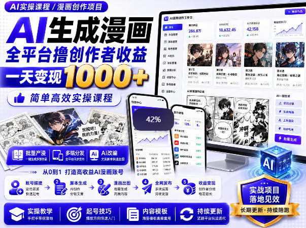 AI生成漫画全平台撸创作者收益内部课程，实操最高单日变现1k+-巅峰研习社