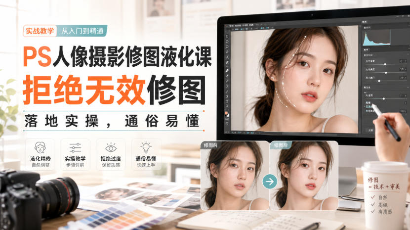PS人像摄影修图液化课，拒绝无效修图，落地实操，通俗易懂-巅峰研习社