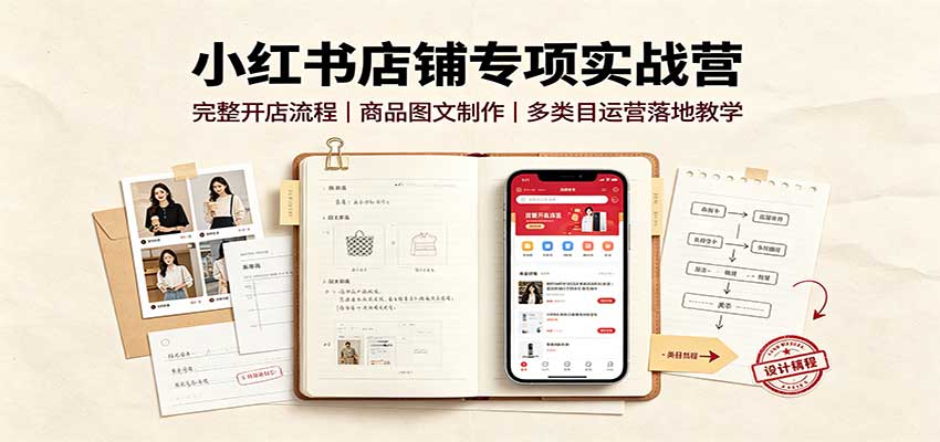 小红书店铺专项实战营：完整开店流程，商品图文制作，多类目运营落地教学-巅峰研习社