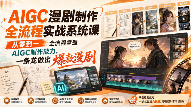 AIGC漫剧制作全流程实战系统课,从零到一全流程掌握AIGC制作能力,一条龙做出爆款漫剧-巅峰研习社