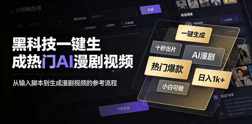 黑科技一键生成热门AI漫剧视频,十秒钟即可搞定,小白也能日入1k+【揭秘】-巅峰研习社
