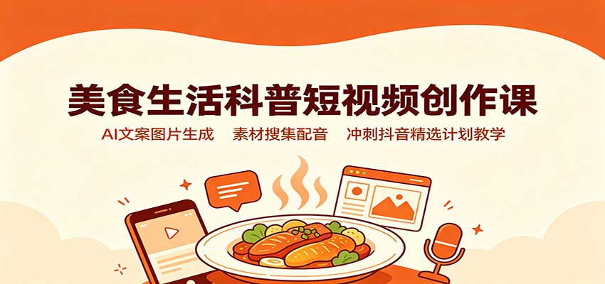 美食生活科普短视频创作课：AI文案图片生成，素材搜集配音，冲刺抖音精选计划教学-巅峰研习社