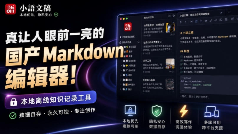 让人眼前一亮的国产Markdown编辑器！本地离线高性能知识记录工具，免费免登录使用小语文稿-巅峰研习社