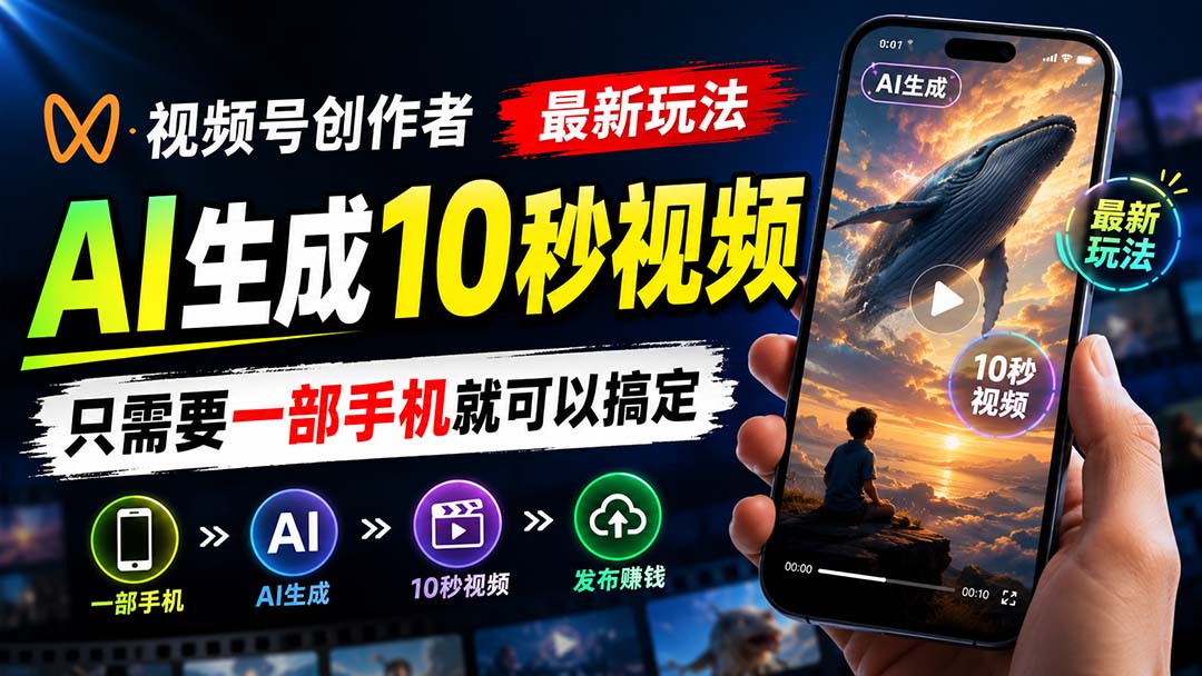 视频号创作者最新玩法,AI生成10秒视频,只需要一部手机就可以搞定-巅峰研习社