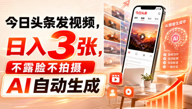 今日头条发视频，日入3张，不露脸不拍摄，AI自动生成-巅峰研习社