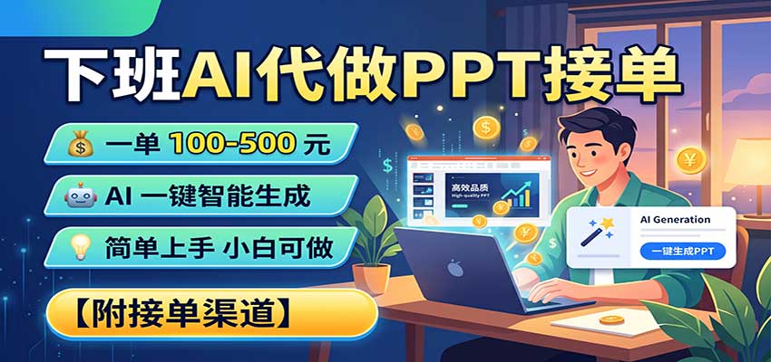 下班AI代做PPT接单，一单100-500，AI一键生成，小白也能做，附接单渠道-巅峰研习社
