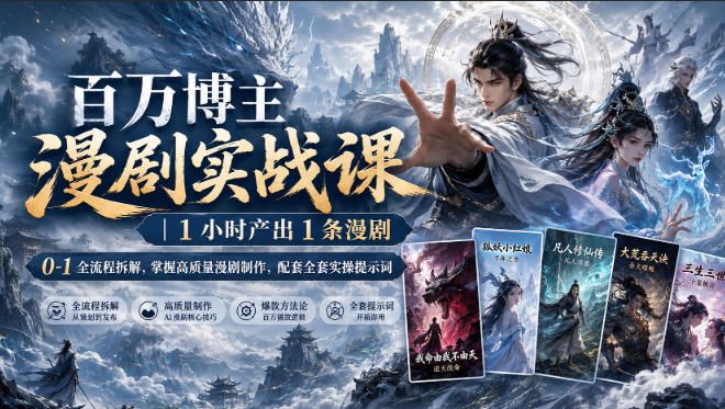 百万博主漫剧实战课｜1小时产出1条漫剧，0‑1全流程拆解，掌握高质量漫剧制作，配套全套实操提示词-巅峰研习社