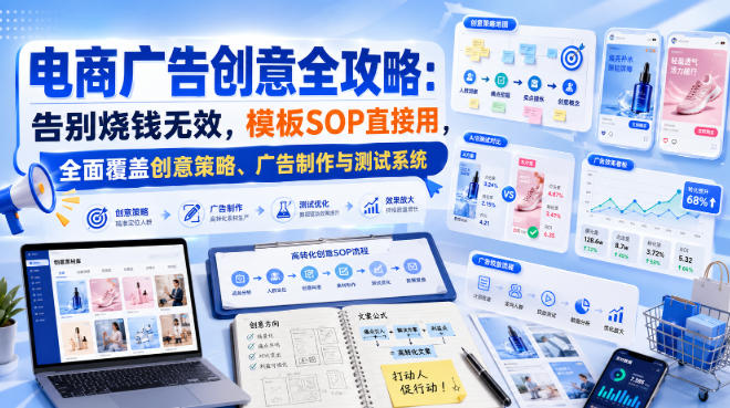 电商广告创意全攻略：告别烧钱无效，模板SOP直接用，全面覆盖创意策略、广告制作与测试系统【原创双语字幕】-巅峰研习社