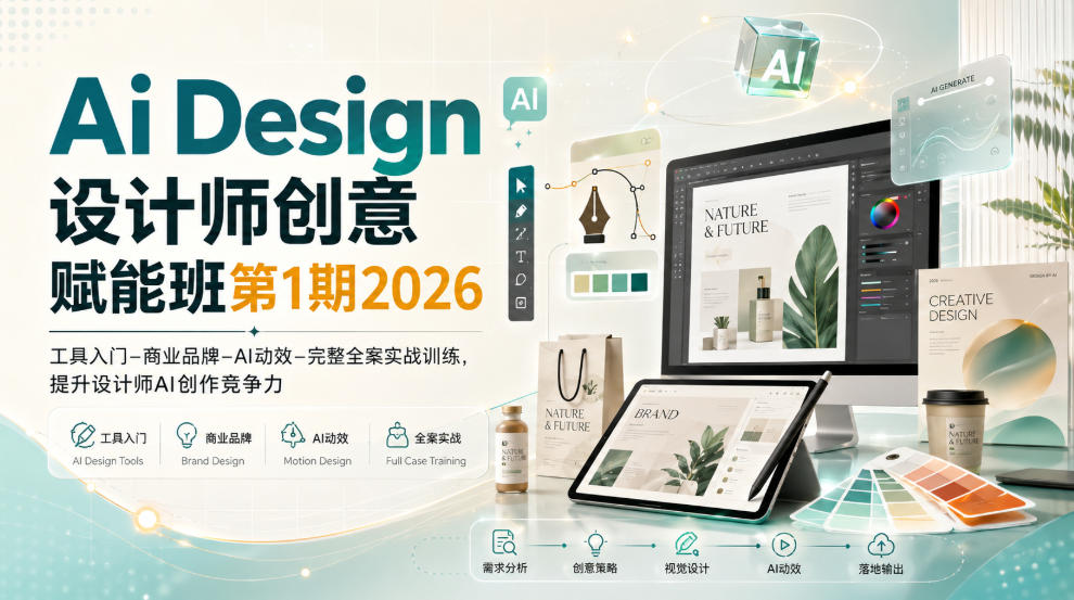 Ai Design设计师创意赋能班第1期2026｜工具入门‑商业品牌‑AI动效‑完整全案实战训练，提升设计师AI创作竞争力-巅峰研习社