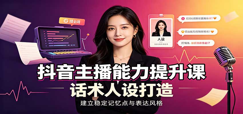 抖音主播能力提升课：账号底层逻辑，直播间搭建调试，话术人设打造全套教学-巅峰研习社