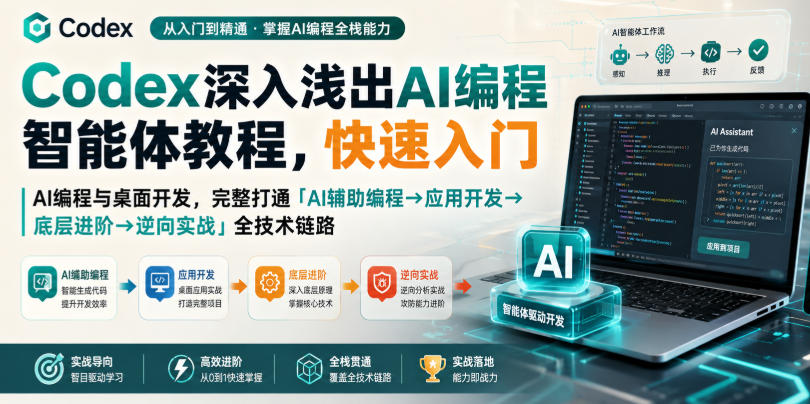 Codex深入浅出AI编程智能体教程，快速入门AI编程与桌面开发，打通「AI辅助编程→应用开发→底层进阶→逆向实战」全技术链路-巅峰研习社