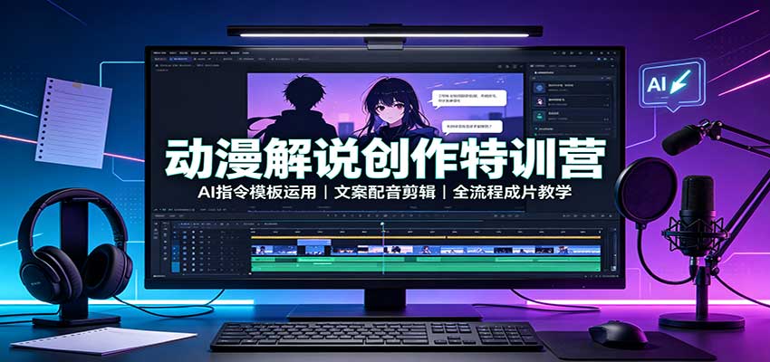 动漫解说创作特训营：AI指令模板运用，文案配音剪辑，全流程成片教学-巅峰研习社