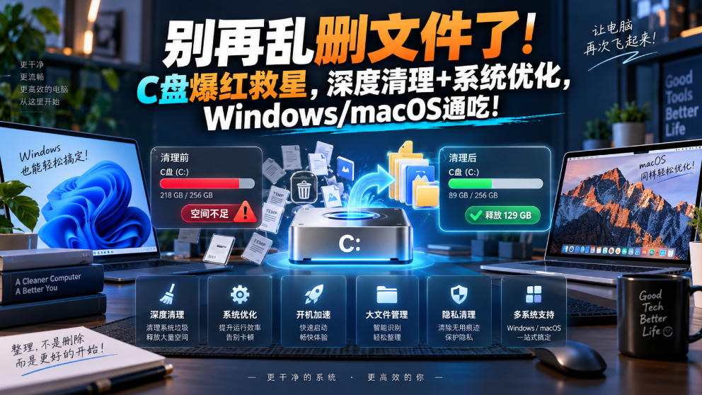 别再乱删文件了！C盘爆红救星，深度清理+系统优化，Windows/macOS通吃！-巅峰研习社