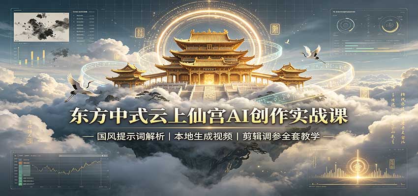 东方中式云上仙宫AI创作实战课：国风提示词解析，本地生成视频，剪辑调参全套教学-巅峰研习社