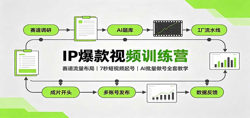 IP爆款视频训练营：赛道流量布局，7秒短视频起号，AI批量做号全套教学-巅峰研习社