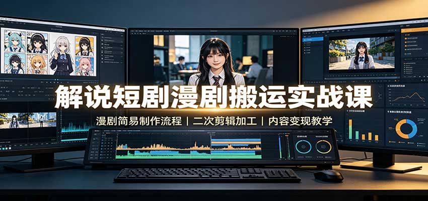 解说短剧漫剧搬运实战课：漫剧简易制作流程，二次剪辑加工，内容变现教学-巅峰研习社