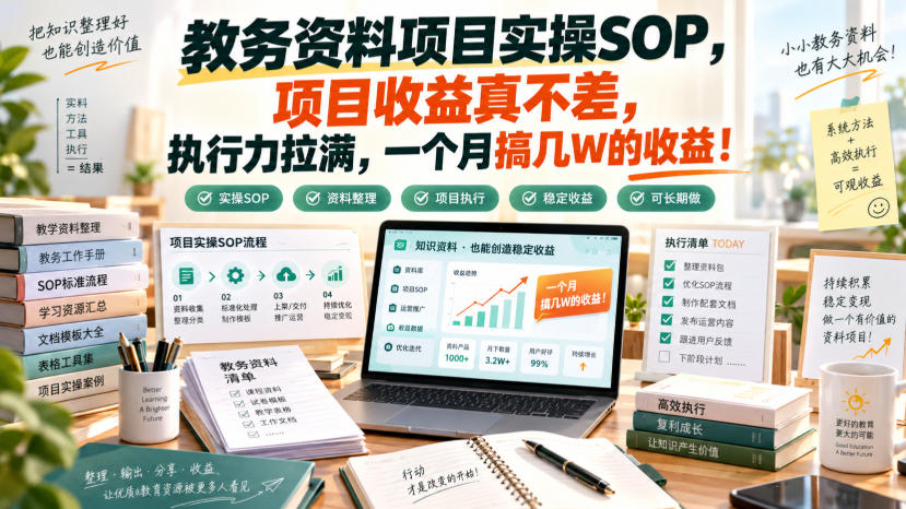 教务资料项目实操SOP，项目收益真不差，执行力拉满，一个月搞几W的收益-巅峰研习社