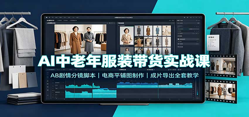 AI中老年服装带货实战课：AB剧情分镜脚本，电商平铺图制作，成片导出全套教学-巅峰研习社