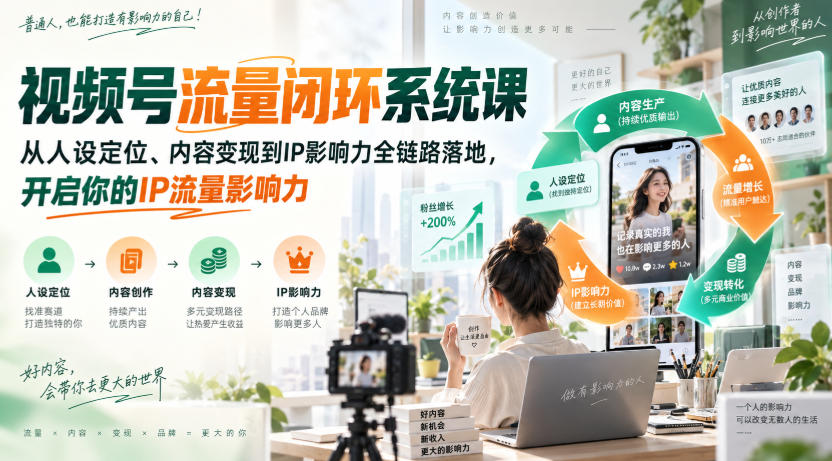 视频号流量闭环系统课，从人设定位、内容变现到IP影响力全链路落地，开启你的IP流量影响力-巅峰研习社
