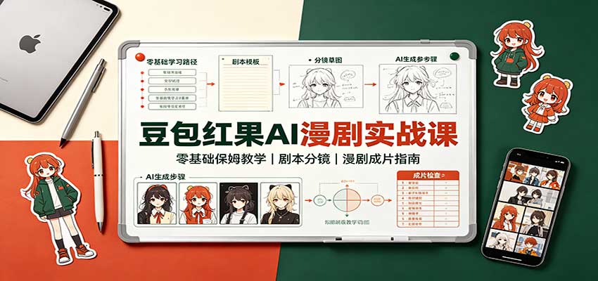 豆包红果AI漫剧实战课：零基础保姆教学，剧本分镜，漫剧成片指南-巅峰研习社
