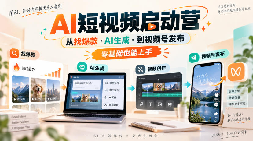 AI短视频启动营，从找爆款·AI生成·到视频号发布，零基础也能上手-巅峰研习社